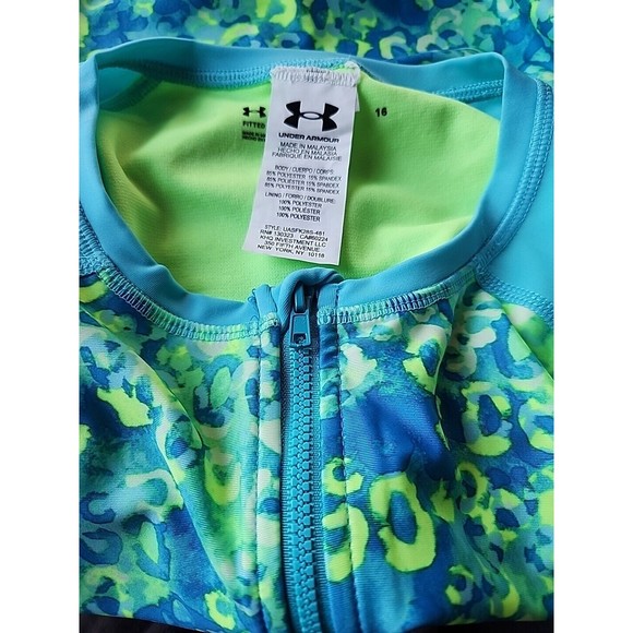Under Armour Shadow Cheetah Paddleboard Swimsuit Girl 16 Blue Long Sleeve NEW - Picture 5 of 6